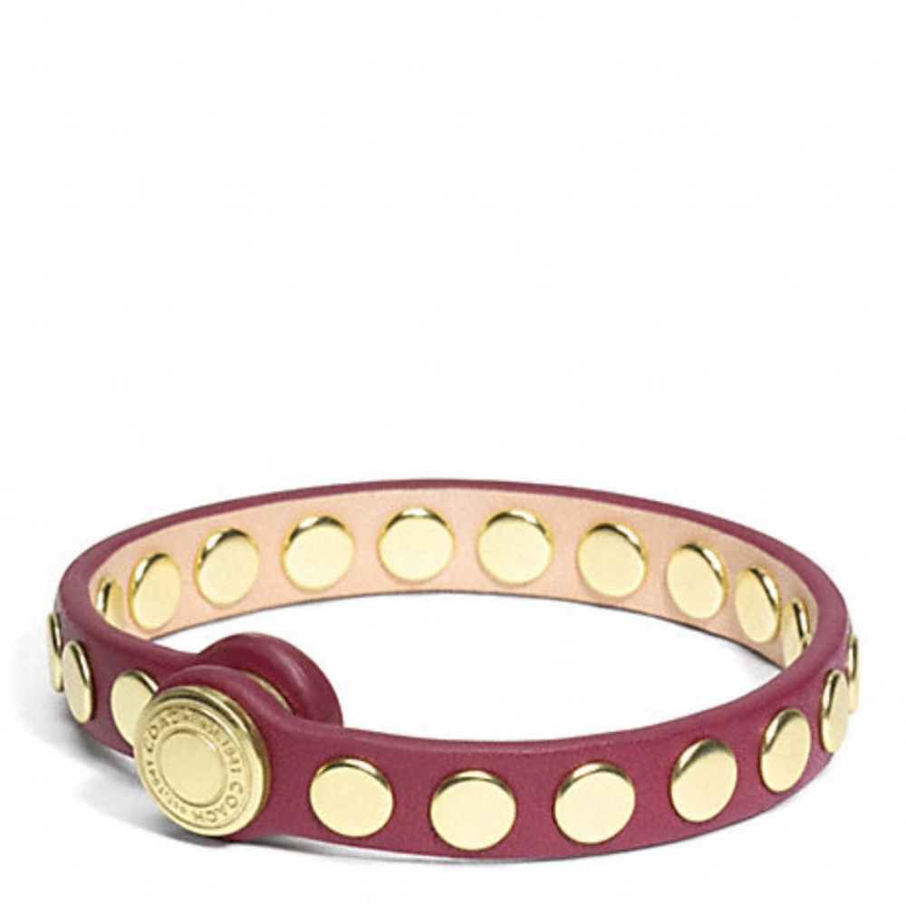 Coach Leather Bracelet Boho Studded Gold Plated Brass Rivets Lush Port Color NWT